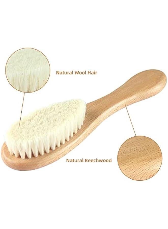 Baby Hair Brush and Comb Set (4-Piece) for Newborn - Wooden Baby Hairbrush Set，A Beechwood Brush, Baby Airbag Brush, Beech Handle Brush, and Prevent Cradle Cap Silicone Brush - Ideal Registry Gift