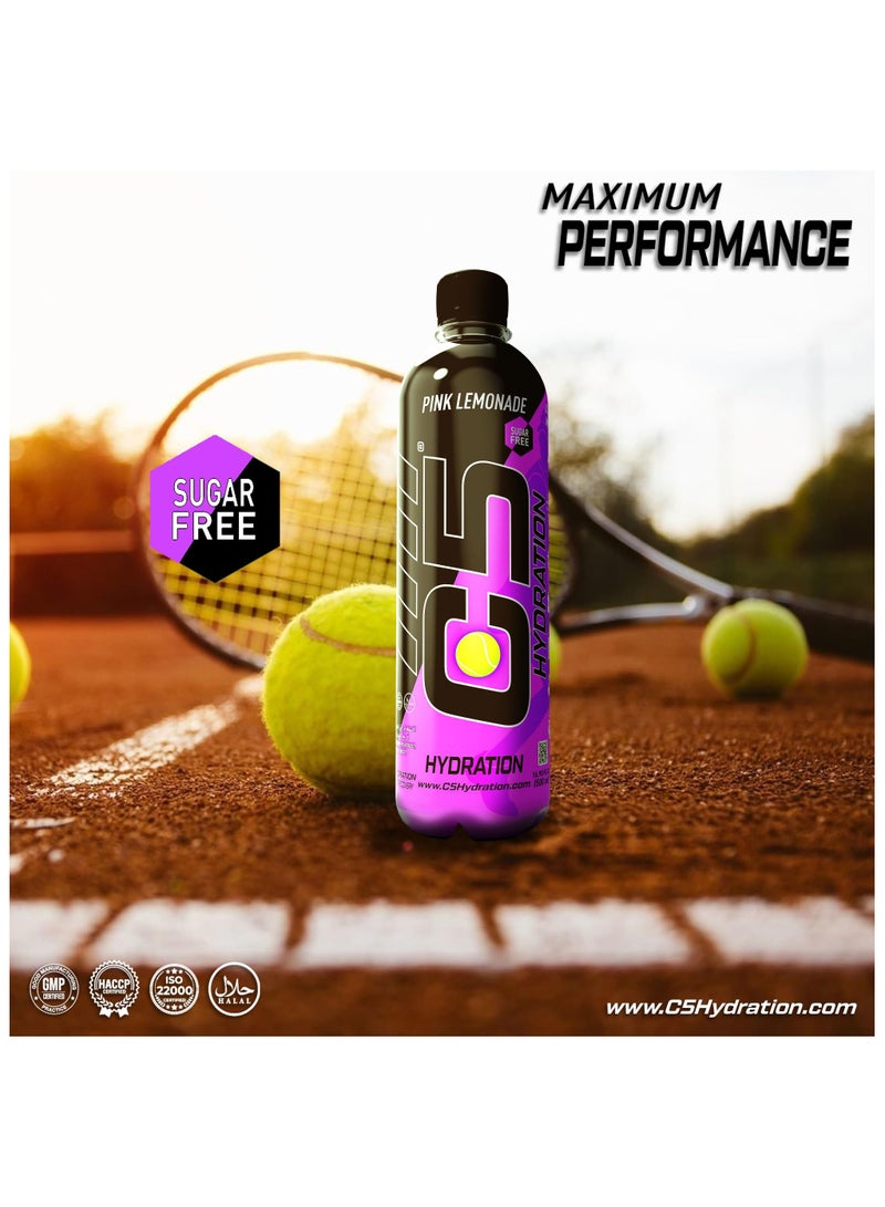 C5 HYDRATION Pink Lemonade Electrolytes & Vitamin Water- Zero Sugar, 20 Calorie BCAA for Recovery -VIT B ENERGY, VIT C & E ANTIOXIDANT, VIT D3 for IMMUNITY - Refreshing Ramadan Drink Pack of 12