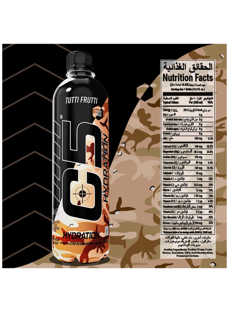 C5 HYDRATION Tutti Frutti Electrolytes & Vitamin Water- Zero Sugar, 20 Calorie BCAA for Recovery -VIT B ENERGY, VIT C & E ANTIOXIDANT, VIT D3 for IMMUNITY - Refreshing Ramadan Drink Pack of 12