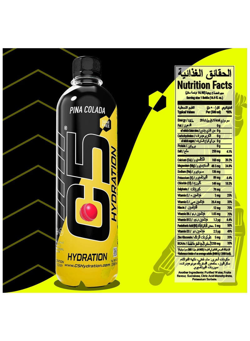 C5 HYDRATION Pina Colada Electrolytes & Vitamin Water- Zero Sugar, 20 Calorie BCAA for Recovery -VIT B ENERGY, VIT C & E ANTIOXIDANT, VIT D3 for IMMUNITY - Refreshing Ramadan Drink Pack of 12