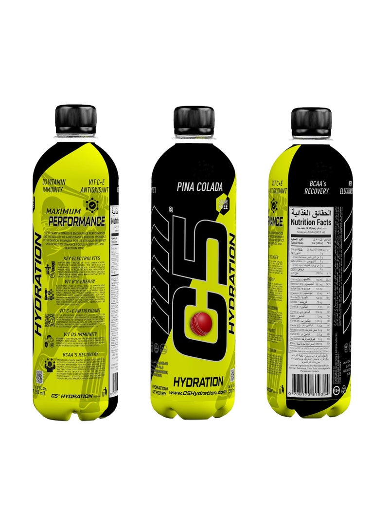 C5 HYDRATION Pina Colada Electrolytes & Vitamin Water- Zero Sugar, 20 Calorie BCAA for Recovery -VIT B ENERGY, VIT C & E ANTIOXIDANT, VIT D3 for IMMUNITY - Refreshing Ramadan Drink Pack of 12