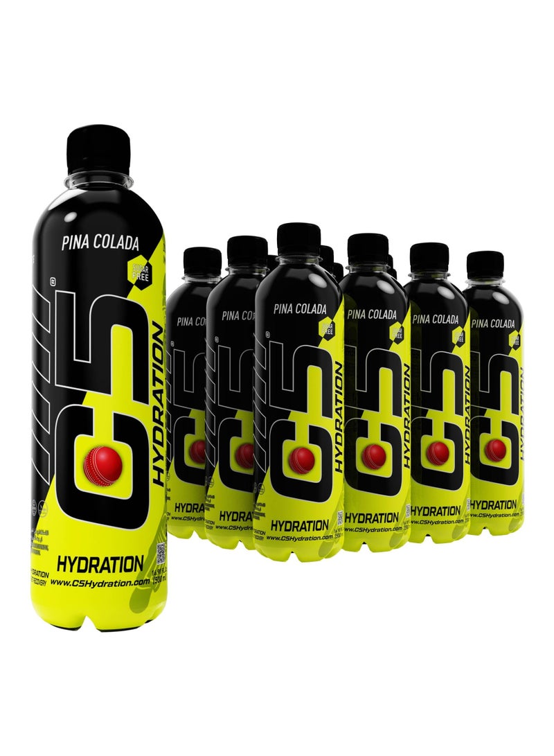 C5 HYDRATION Pina Colada Electrolytes & Vitamin Water- Zero Sugar, 20 Calorie BCAA for Recovery -VIT B ENERGY, VIT C & E ANTIOXIDANT, VIT D3 for IMMUNITY - Refreshing Ramadan Drink Pack of 12