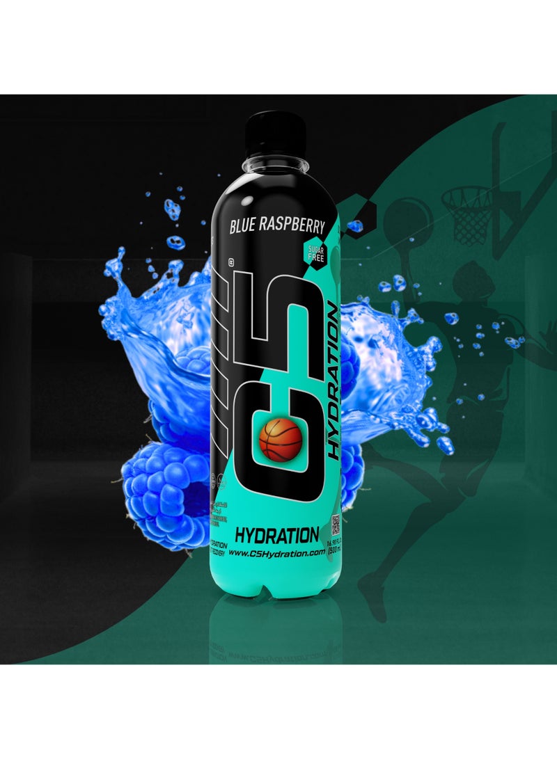 C5 HYDRATION Blue Raspberry Electrolytes & Vitamin Water- Zero Sugar, 20 Calorie BCAA for Recovery -VIT B ENERGY, VIT C & E ANTIOXIDANT, VIT D3 for IMMUNITY - Refreshing Ramadan Drink Pack of 12