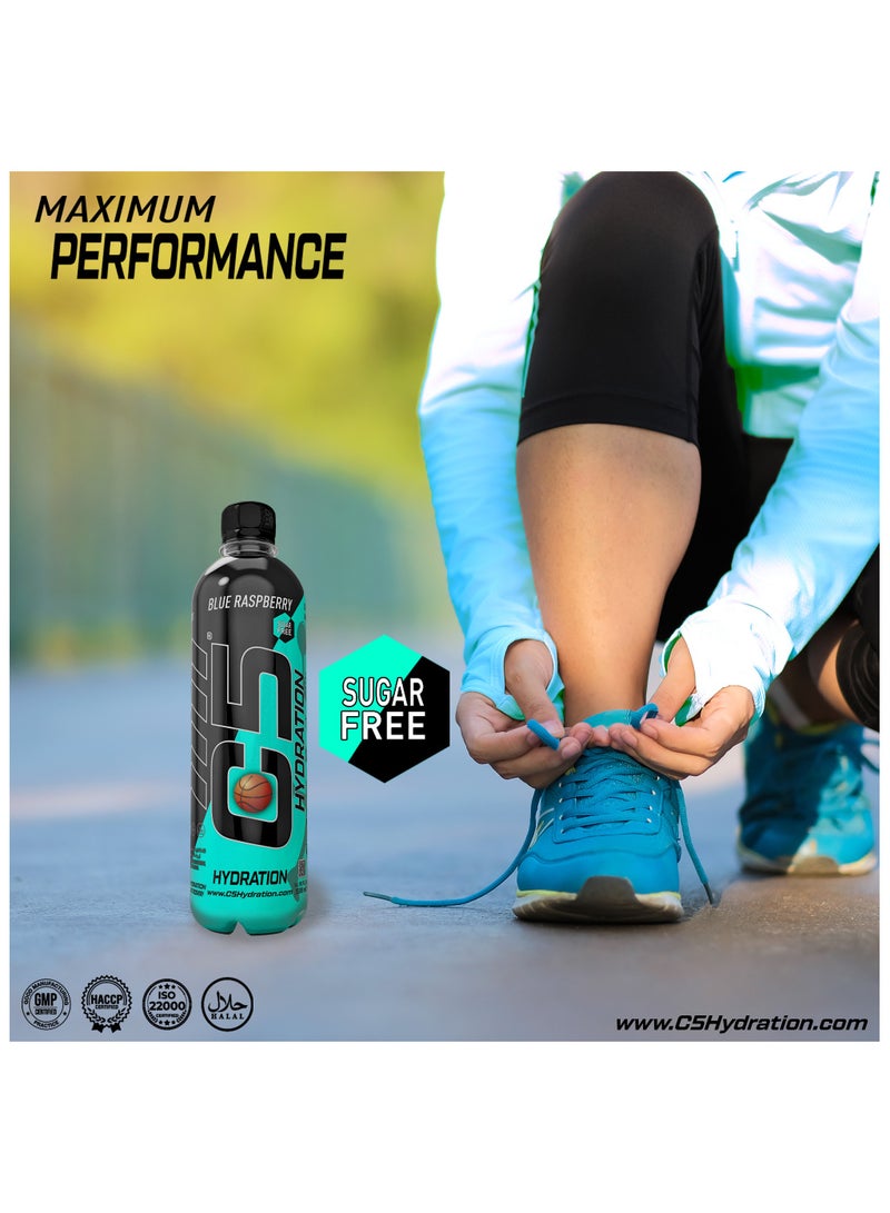 C5 HYDRATION Blue Raspberry Electrolytes & Vitamin Water- Zero Sugar, 20 Calorie BCAA for Recovery -VIT B ENERGY, VIT C & E ANTIOXIDANT, VIT D3 for IMMUNITY - Refreshing Ramadan Drink Pack of 12