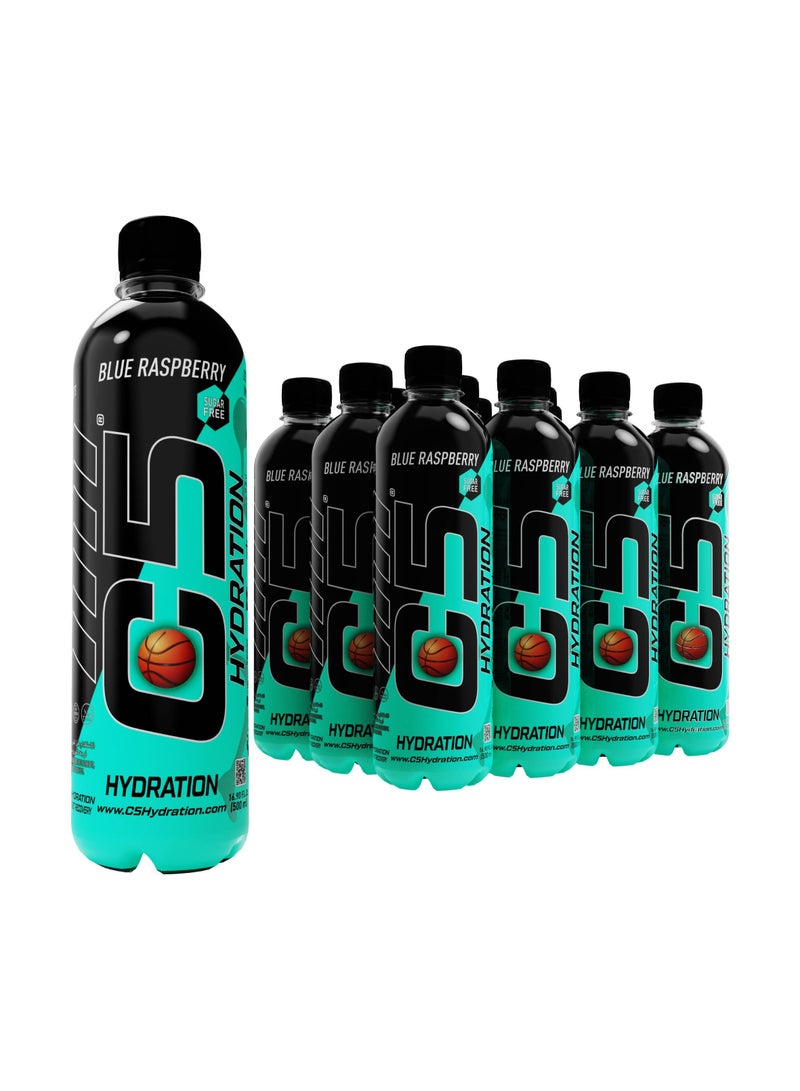 C5 HYDRATION Blue Raspberry Electrolytes & Vitamin Water- Zero Sugar, 20 Calorie BCAA for Recovery -VIT B ENERGY, VIT C & E ANTIOXIDANT, VIT D3 for IMMUNITY - Refreshing Ramadan Drink Pack of 12