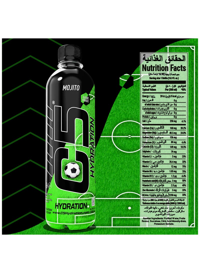 C5 HYDRATION Mojito Electrolytes & Vitamin Water- Zero Sugar, 20 Calorie BCAA for Recovery -VIT B ENERGY, VIT C & E ANTIOXIDANT, VIT D3 for IMMUNITY - Refreshing Ramadan Drink Pack of 12
