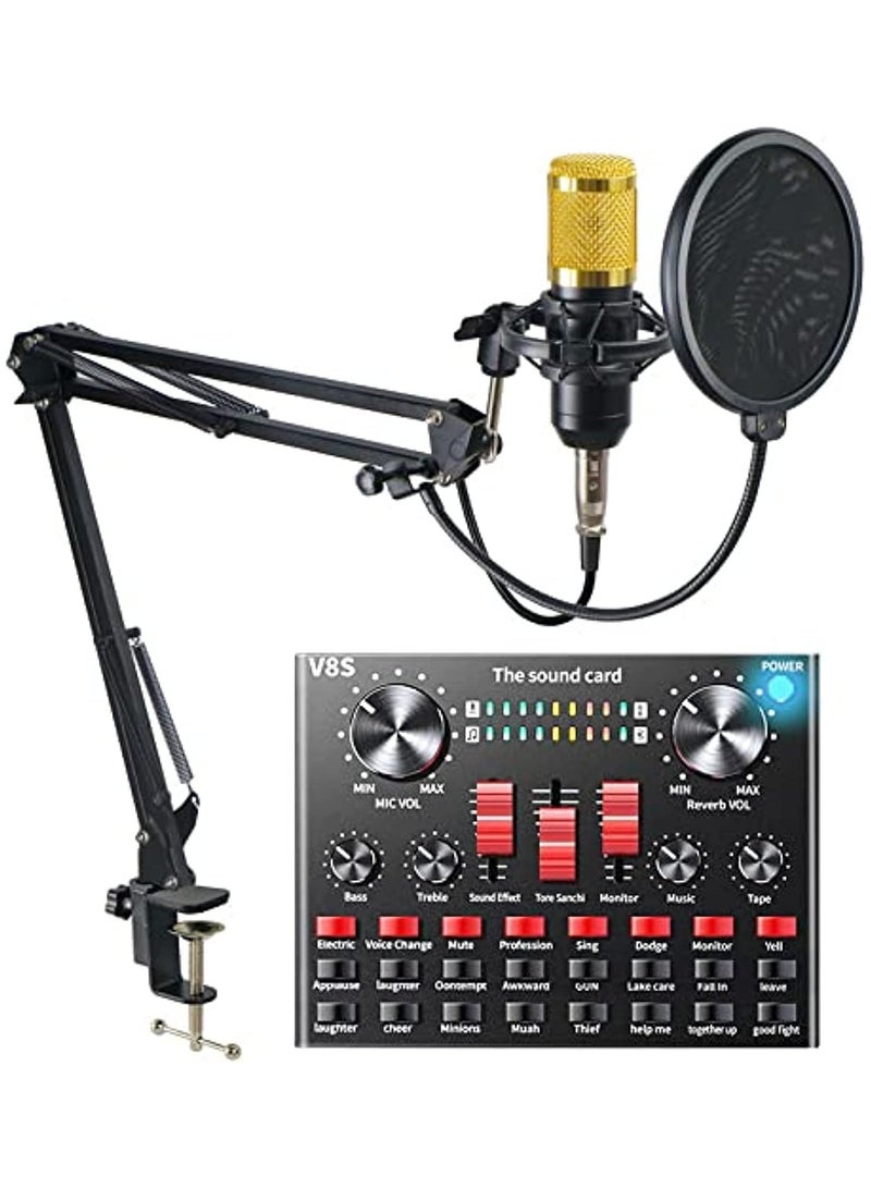 V8S Sound Card Upgraded BM-800A Condenser Microphone Set for Live Streaming Karaoke And Voice Recording Recording Sound Card, Voice Changer Device With Multiple Funny Sound Effect USB Audio Interface