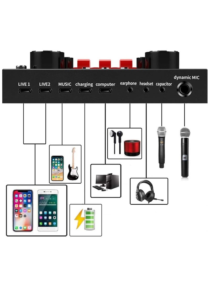 V8S Sound Card Upgraded BM-800A Condenser Microphone Set for Live Streaming Karaoke And Voice Recording Recording Sound Card, Voice Changer Device With Multiple Funny Sound Effect USB Audio Interface