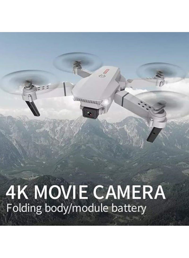 E88 New Drone Includes 2 Batteries with Four-Sided Obstacle Avoidance 4K HD Aerial Photography Folding Aircraft Four-axis Remote Control Aircraft (E88-Gray-Dual Camera + Fixed Altitude Aerial Photography)