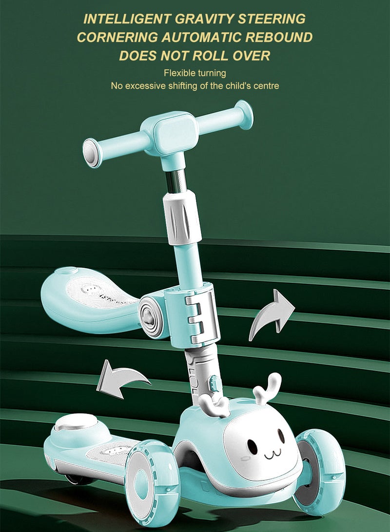 Kids Scooter 6-in-1 Children's Scooter with Adjustable Seat, Baby Scooter for 1-3-6 Years Boys Girls，with Lights Foldable Kids Toys