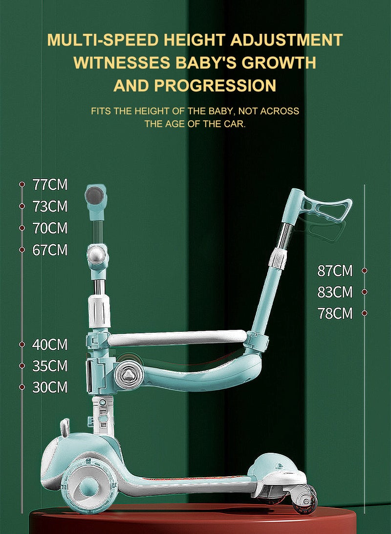 Kids Scooter 6-in-1 Children's Scooter with Adjustable Seat, Baby Scooter for 1-3-6 Years Boys Girls，with Lights Foldable Kids Toys