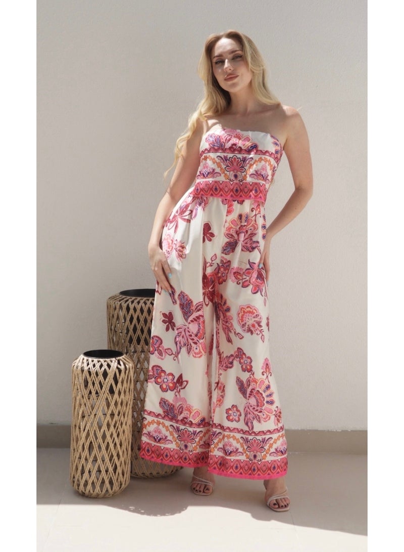 Violet Floral Jumpsuit - Cream