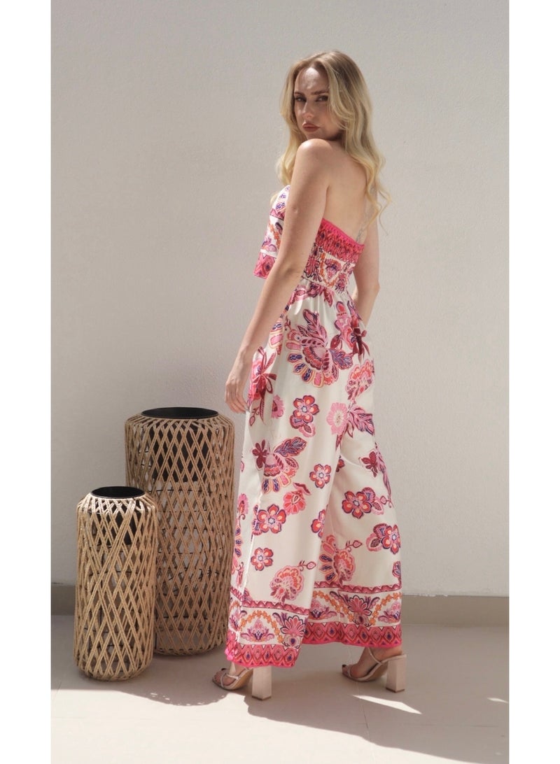 Violet Floral Jumpsuit - Cream