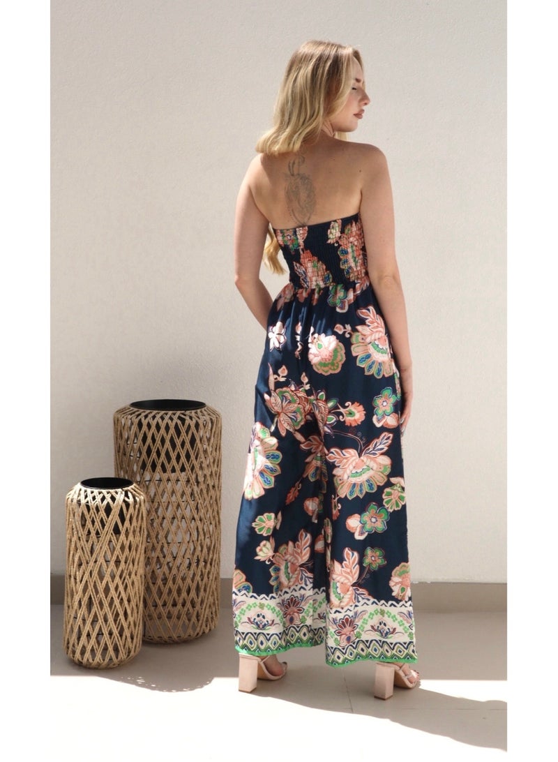 Violet Floral Jumpsuit - Navy