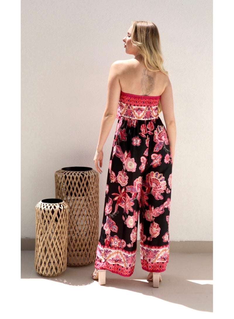 Violet Floral Jumpsuit - Black