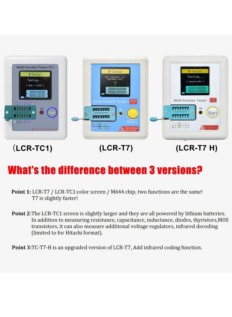 LCR TC1 Multi-Function Transistor Meter with Full Color Display for Testing Diodes Capacitors Resistors and MOSFETs