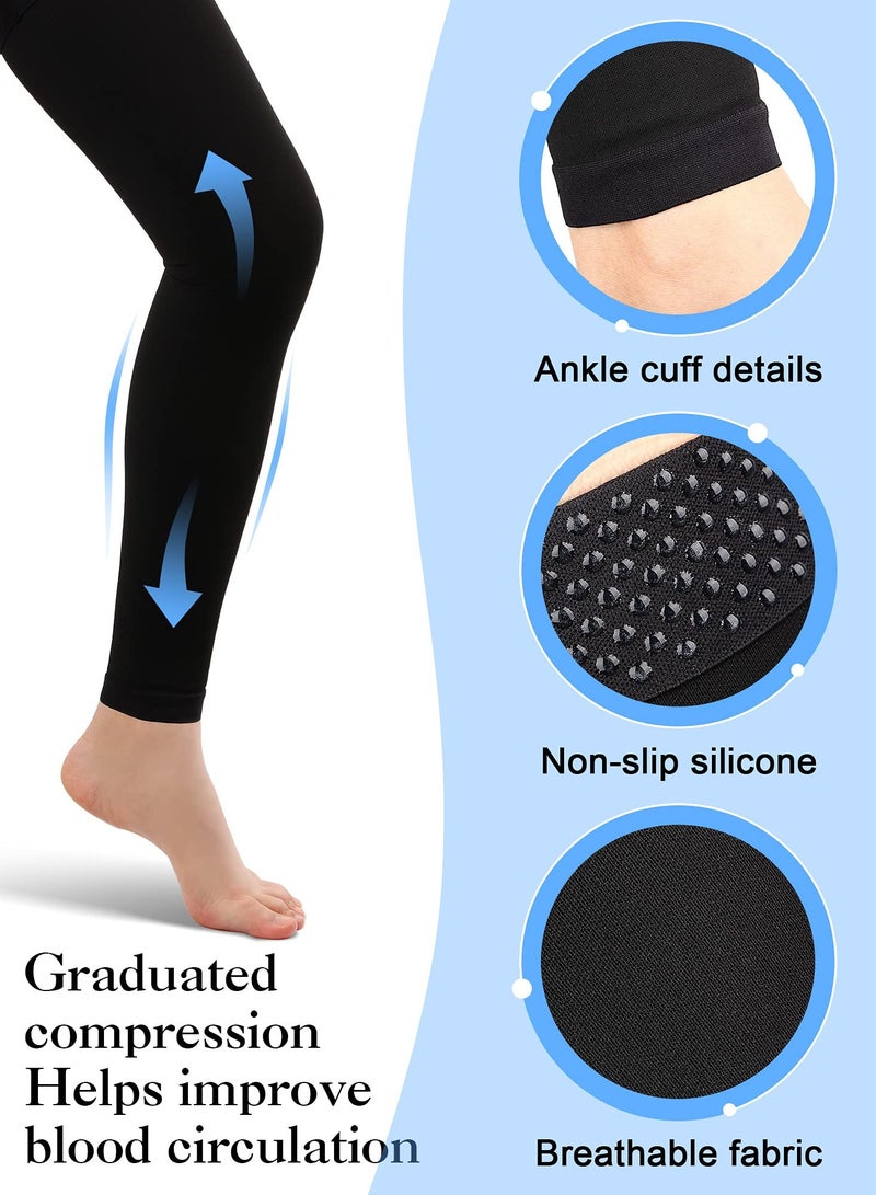 2 Pairs of Footless Thigh High Compression Stockings (20-30 mmHg) with Silicone Dot Band for Unisex - Available in Beige and Black, Size Large.