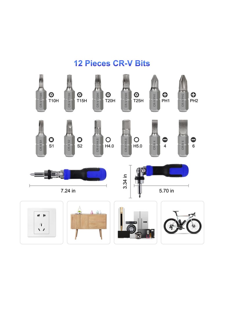 Ratchet Screwdriver, 13-in-1 Screwdriver Set, Multi Screwdriver Tool, All in One Ratcheting Screwdriver Set, 180 Degree Ratcheting Multitool Screwdriver, Professional Angle Screwdriver Repair Tool