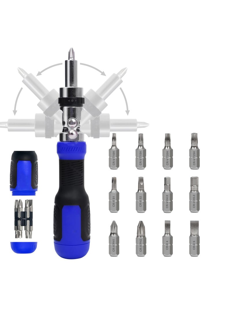 Ratchet Screwdriver, 13-in-1 Screwdriver Set, Multi Screwdriver Tool, All in One Ratcheting Screwdriver Set, 180 Degree Ratcheting Multitool Screwdriver, Professional Angle Screwdriver Repair Tool