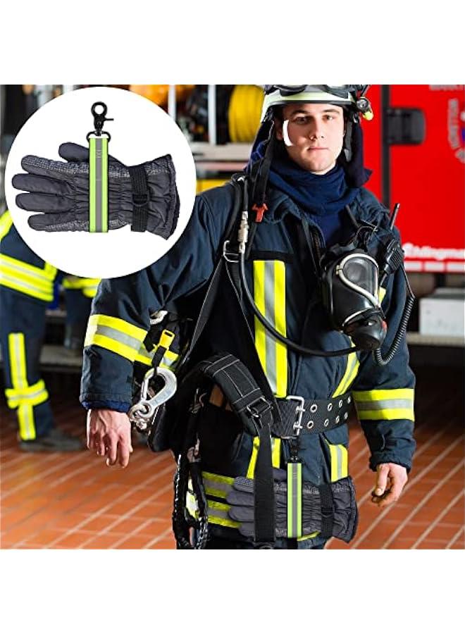 2 Pieces Firefighter Glove Strap with Reflective Trim Firefighting Glove Safety Strap Turnout with Swivel Snap Hook Clip (Green)