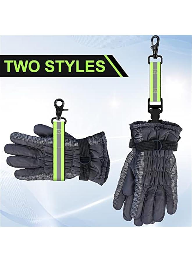 2 Pieces Firefighter Glove Strap with Reflective Trim Firefighting Glove Safety Strap Turnout with Swivel Snap Hook Clip (Green)