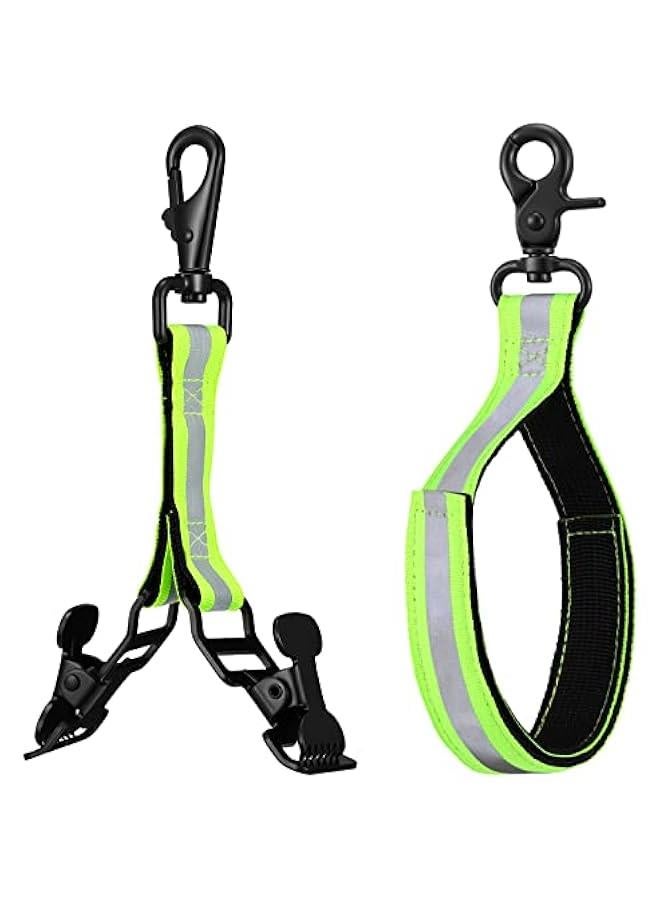 2 Pieces Firefighter Glove Strap with Reflective Trim Firefighting Glove Safety Strap Turnout with Swivel Snap Hook Clip (Green)