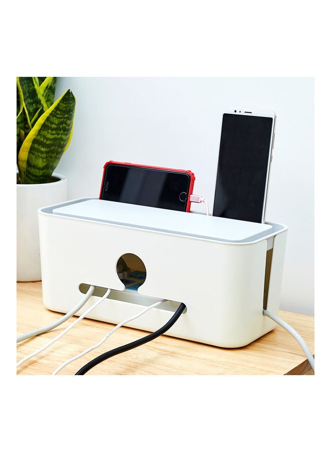 Cable Management Box with Phone Stand White