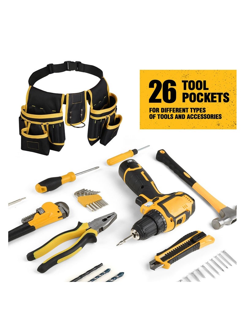 Tool Pouch UUP Tool Belt With Hammer Holder 26 Pockets Tool Organizer For Electrician Carpenter Construction