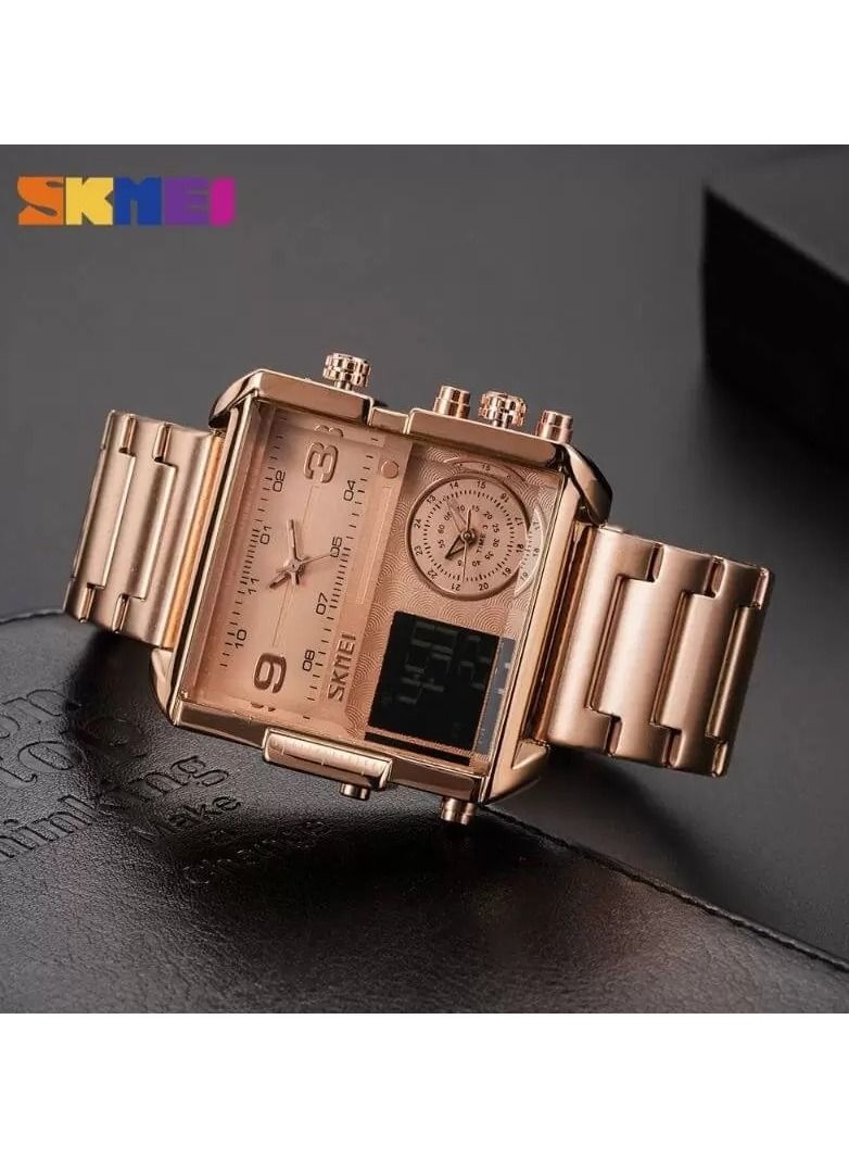 SKMEI 1584 Men's Sports Watch, LED Square Quartz Wrist Watch with Multi-Time Zone Waterproof Stopwatch
