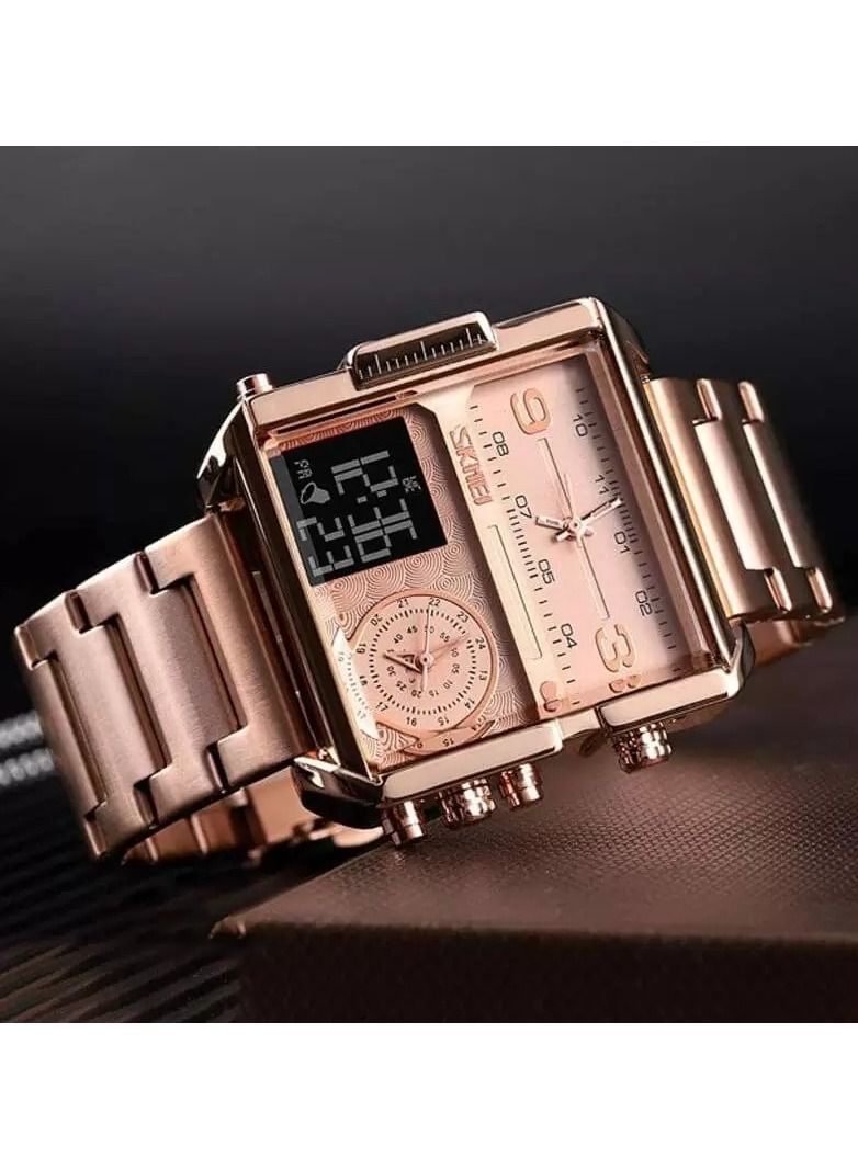 SKMEI 1584 Men's Sports Watch, LED Square Quartz Wrist Watch with Multi-Time Zone Waterproof Stopwatch