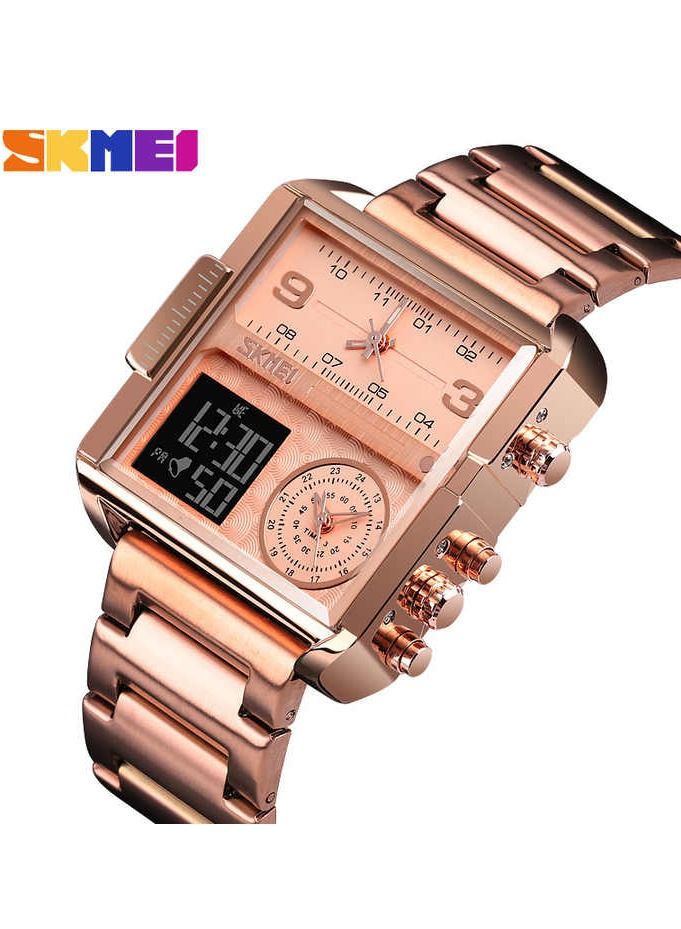 SKMEI 1584 Men's Sports Watch, LED Square Quartz Wrist Watch with Multi-Time Zone Waterproof Stopwatch