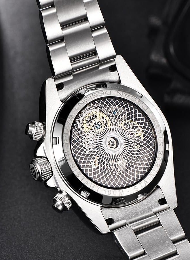 Men's Automatic Watches Stainless Steel Mechanical Frame, Black Bezel, Stainless Steel Strap Fashion Business Watches PD1777