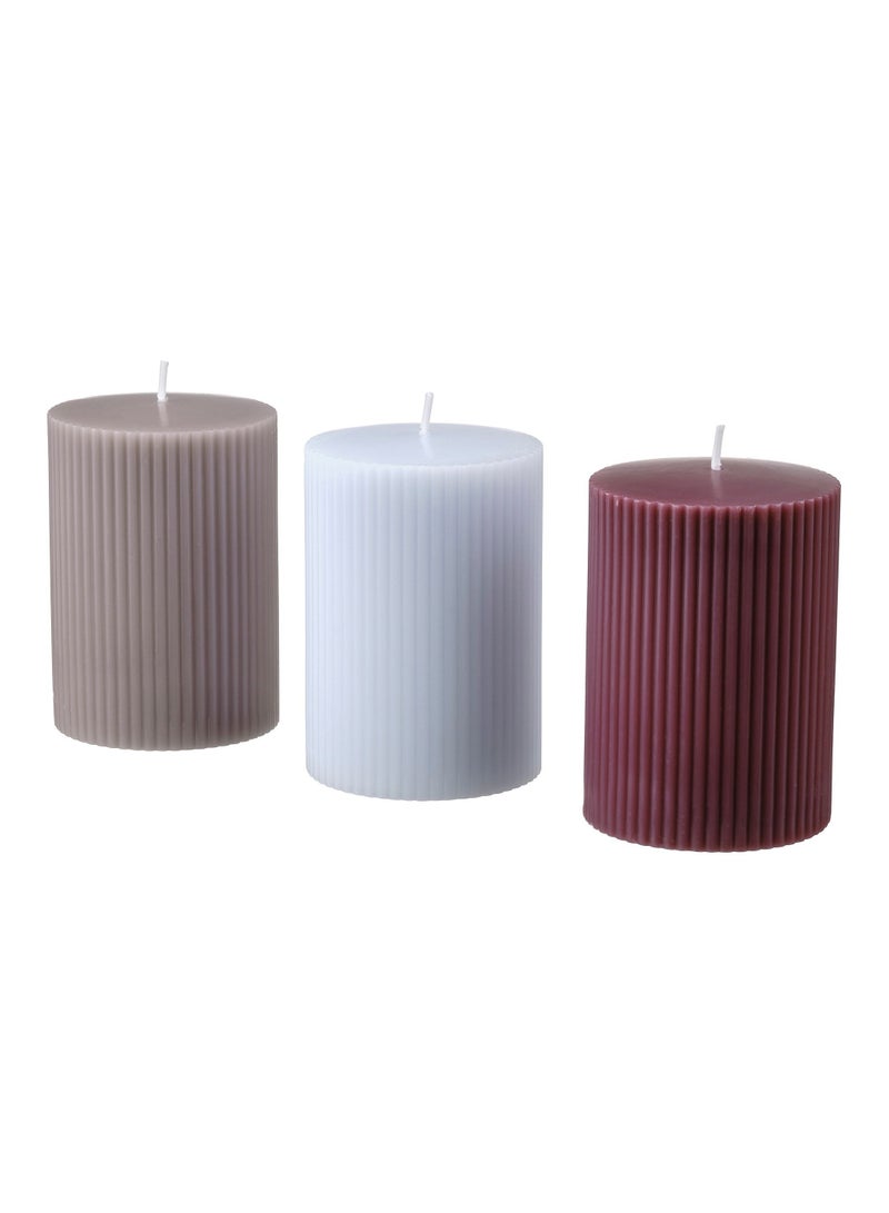 Scented pillar candle, almond & cherry/mixed colours, 30 hr pack of 3