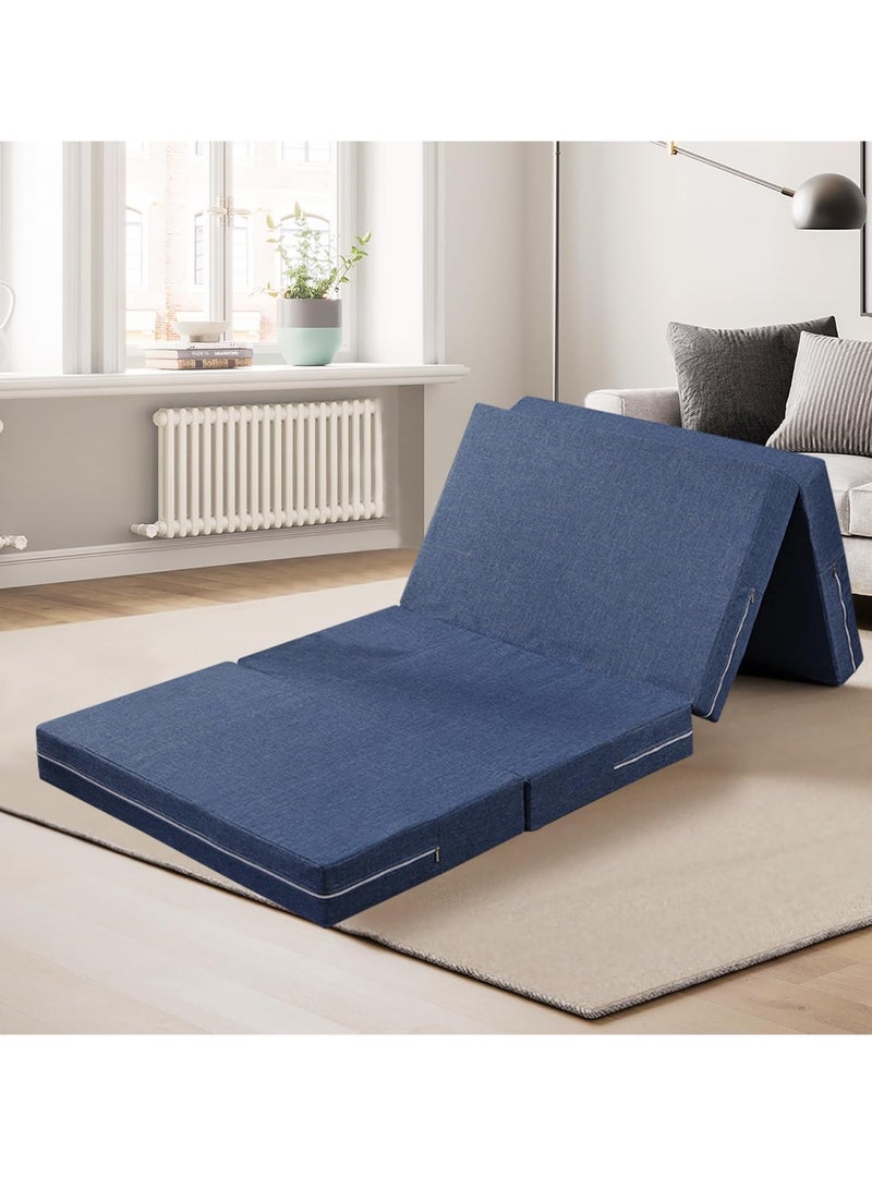 Folding Mattress Thick Medical Foam Mattress Topper 4 Folding Guest Mat Portable Mattress with Breathable Washable Cover for Single Bed Floor Camping Playroom Nap