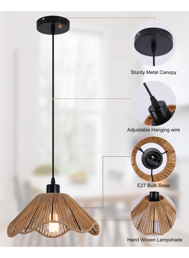 Rattan Pendant Light Adjustable Hanging Boho Chandelier Brown Wicker Light Fixture E27 Vintage Ceiling Lamp for Dining Room Bedroom Kitchen Loft Hallway