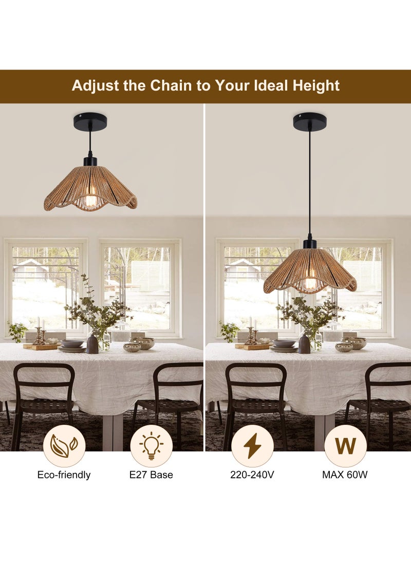 Rattan Pendant Light Adjustable Hanging Boho Chandelier Brown Wicker Light Fixture E27 Vintage Ceiling Lamp for Dining Room Bedroom Kitchen Loft Hallway