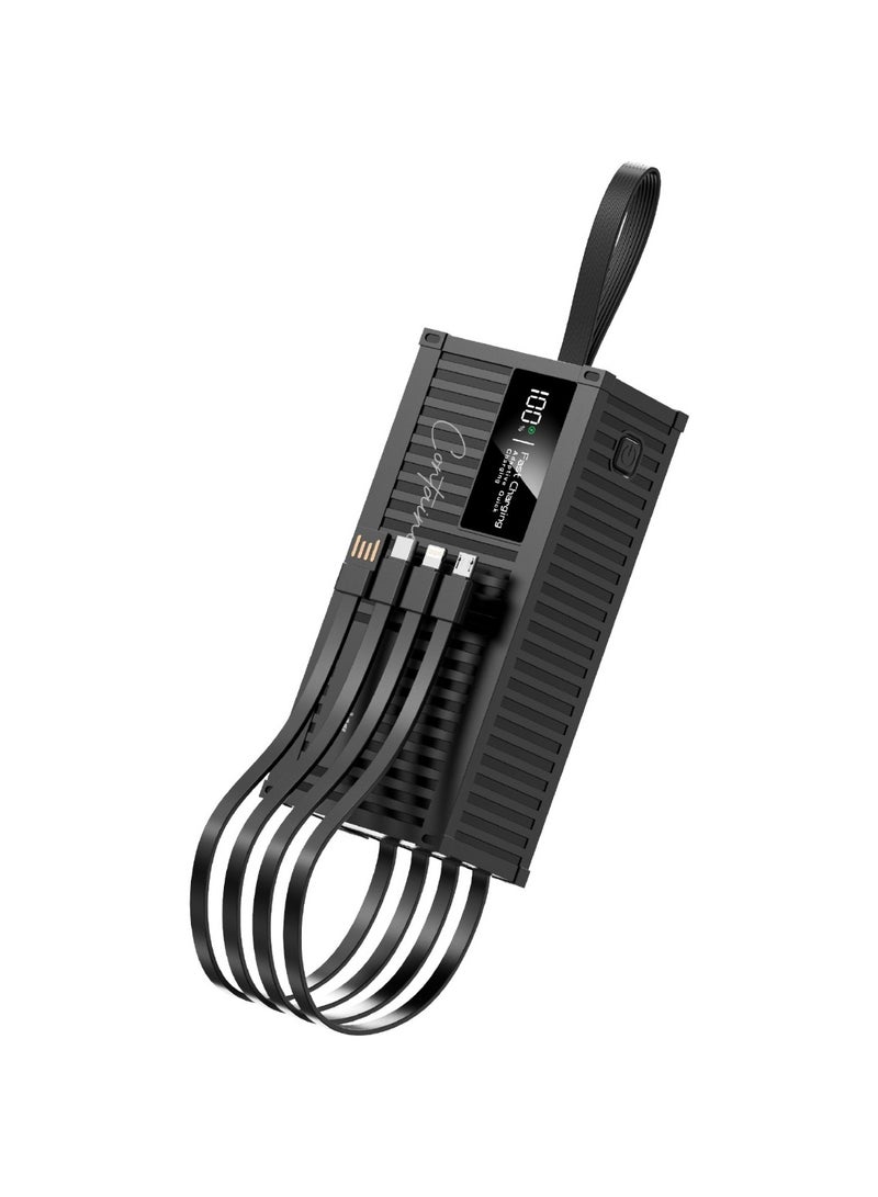 Container 30000mAh Power Bank / PD 20W Fast Charge / USB-A & Micro Port / LED Digital Display / Built-in Cables / USB-A/USB-C/Lightening/Micro Output / Polymer Battery Type - Black
