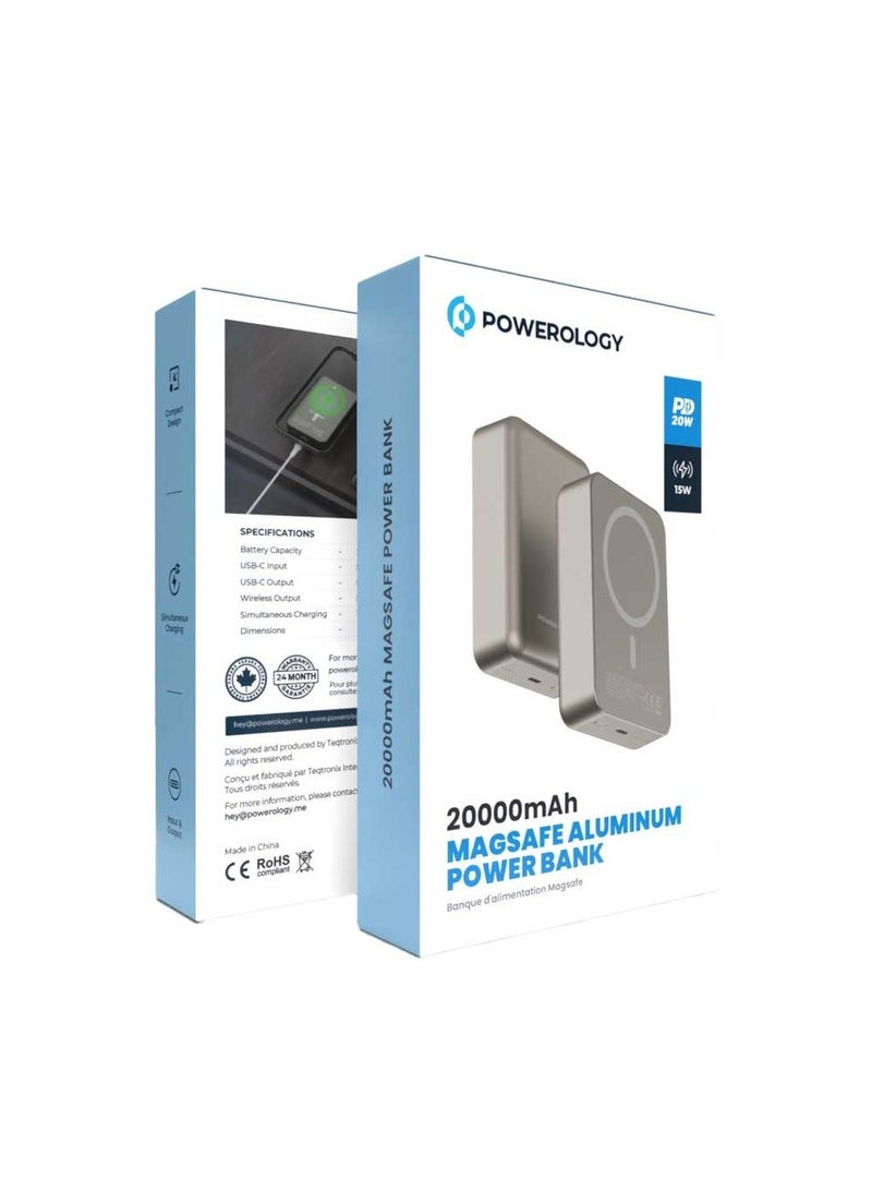 20000 mAh 20W PD & 15W Magsafe Powerbank - Titanium