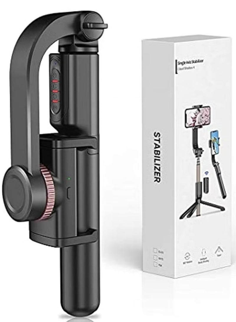 Gimbal Stabilizer for Smartphone with Extendable Selfie Stick & Tripod – 1-Axis Remote Control, 360° Auto Rotation, Auto Balance, Compatible with iPhone & Android