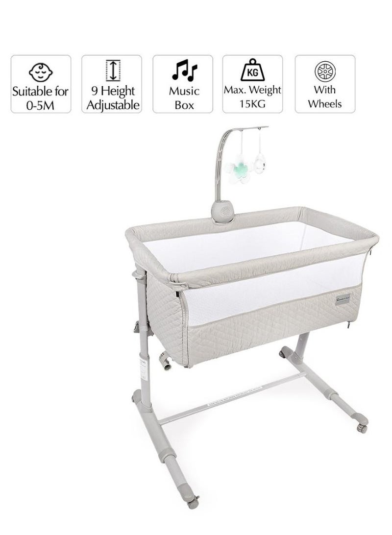 Bumble & Bird - Adjustable Bedside Bassinet W/ Wheels - Grey