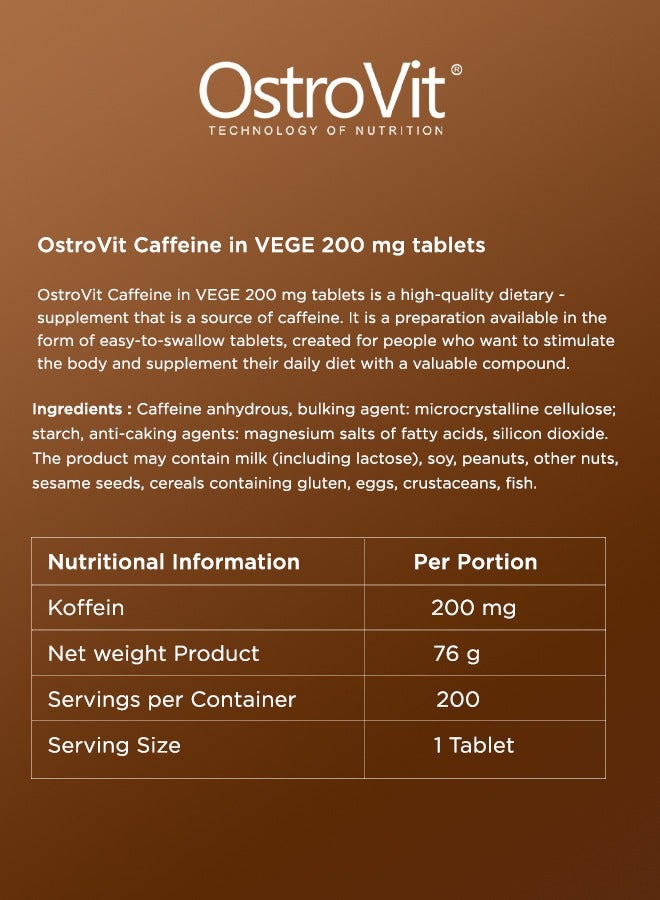 Caffeine 200 mg  200 Tablets - Boost Your Energy and Focus