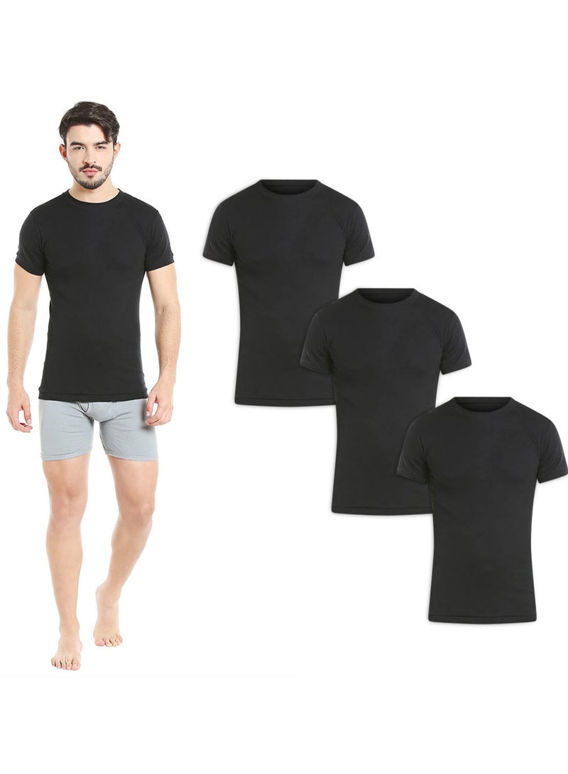 MEN'S O-NECK COTTON UNDERSHIRT (PACK OF 3) - BLACK