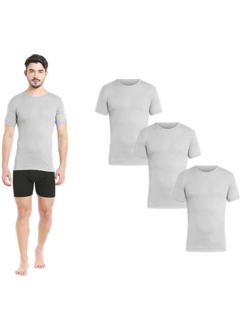 MEN'S ROUND NECK COTTON UNDERSHIRT (PACK OF 3) - GREY