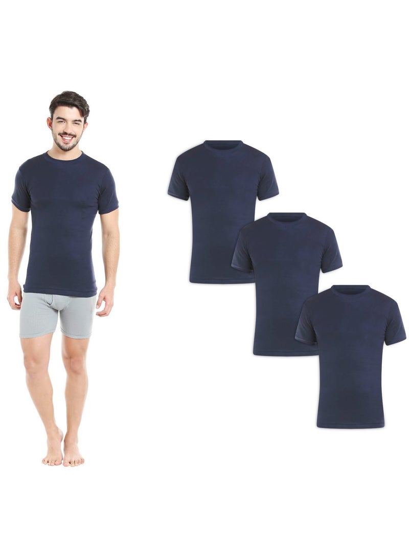 MEN'S O-NECK COTTON UNDERSHIRT (PACK OF 3) - NAVY BLUE