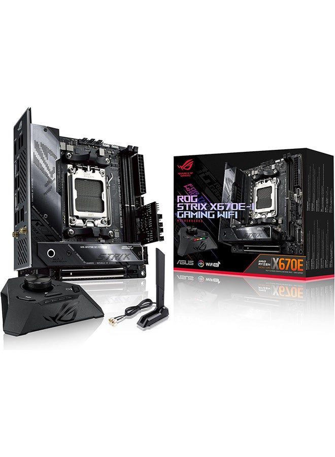 Rog Strix X670E-I Gaming Wifi Mini-ITX Motherboard, AMD AM5 Socket, AMD X670 Chipset, 2xDIMM, Max 64GB DDR5, WiFi 6E 6GHz, 2xM.2 Slots,1xPCIe 5x16, 1x HDMI/2xUSB4 | 90MB1B70-M0EAY0 Black