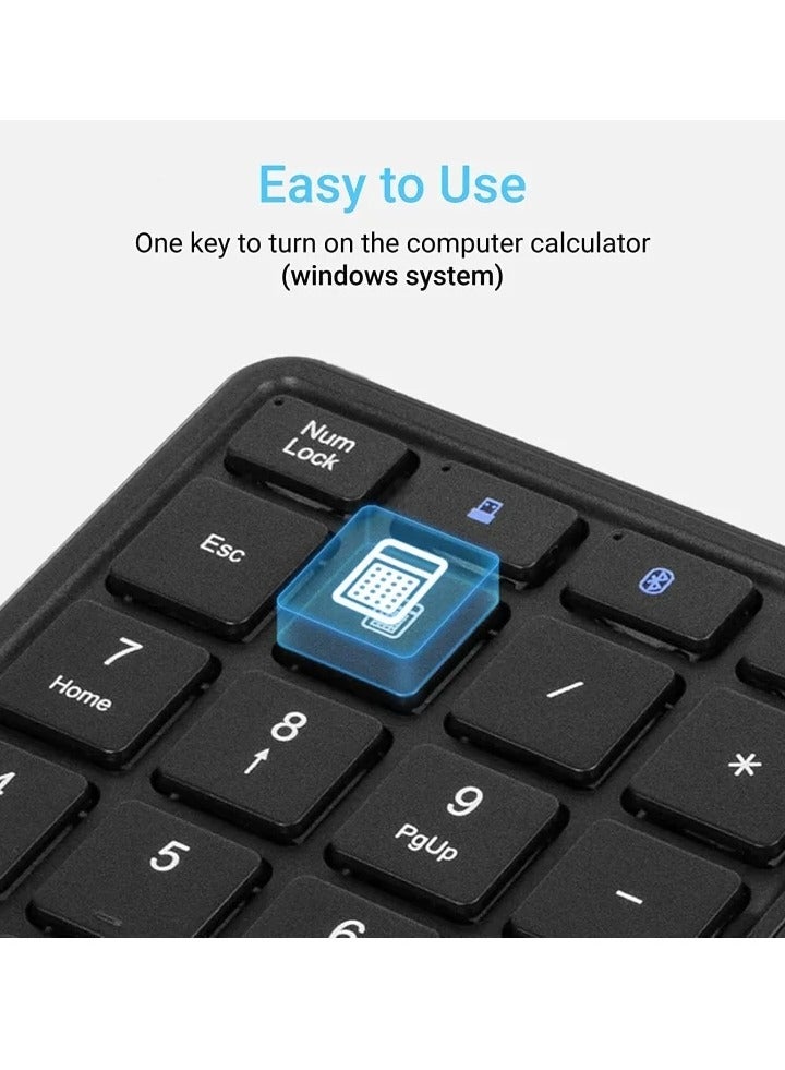 2.4G Wireless Numeric Keypad with Touchpad, 22 Keys Portable Bluetooth Number Pad, Financial Accounting USB C Rechargeable Number KeyboardBlack