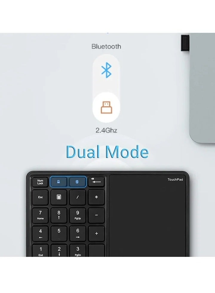 2.4G Wireless Numeric Keypad with Touchpad, 22 Keys Portable Bluetooth Number Pad, Financial Accounting USB C Rechargeable Number KeyboardBlack