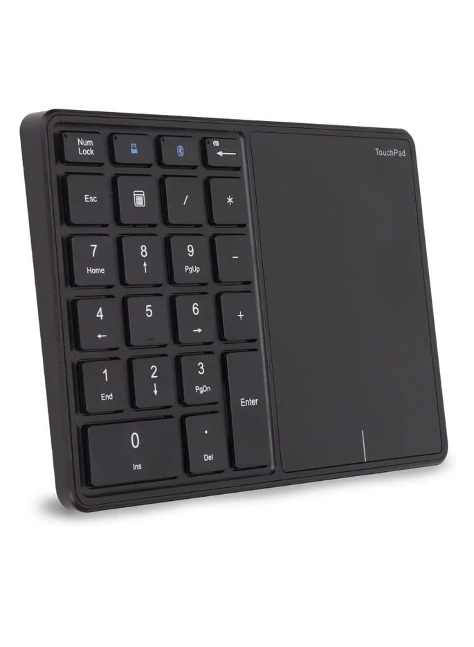 2.4G Wireless Numeric Keypad with Touchpad, 22 Keys Portable Bluetooth Number Pad, Financial Accounting USB C Rechargeable Number KeyboardBlack