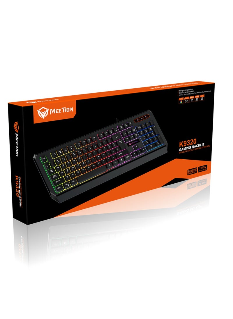 MT-K9320 Gaming Keyboard 12 Multimedia Shortcuts Keys With LED Backlight Brightness Adjustable Wired Anti-Ghosting Waterproof Keyboard For Windows And Mac