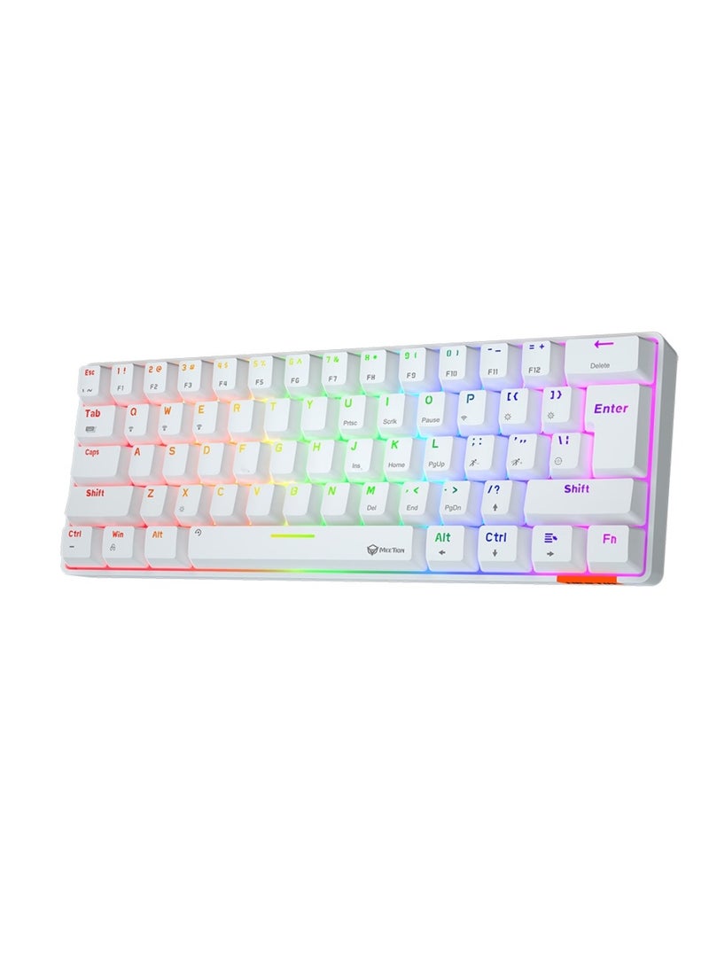 MT-MK005BT 60% Gaming Keyboard Wireless Keybroad 12 Multimedia Shortcuts Keys Bluetooth Keybroad With True Mechanical Fixed Shaft LED Backlight Brightness Adjustable Anti-Ghosting Mechanical Keyboard For Windows And Mac White